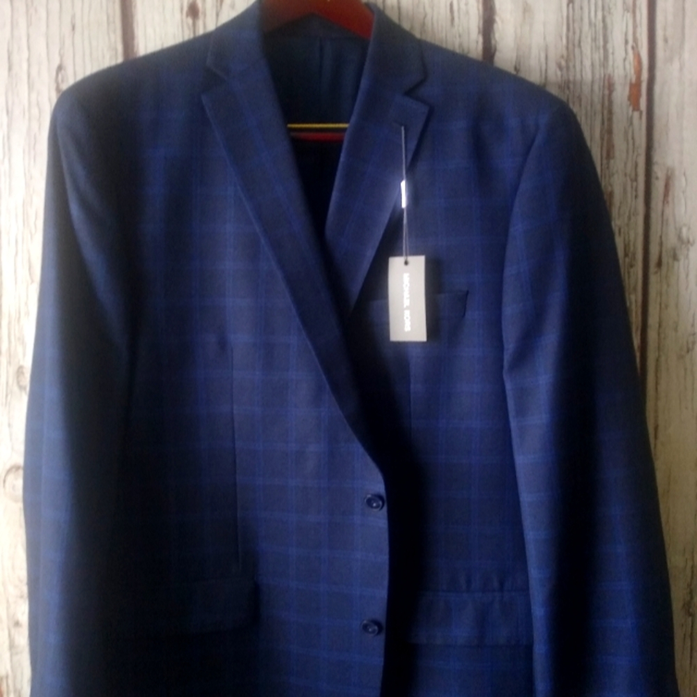 Michael Kors Blue Plaid Windowpane 2 Button Dual Vent Sport Coat Jacket 48L NWT!